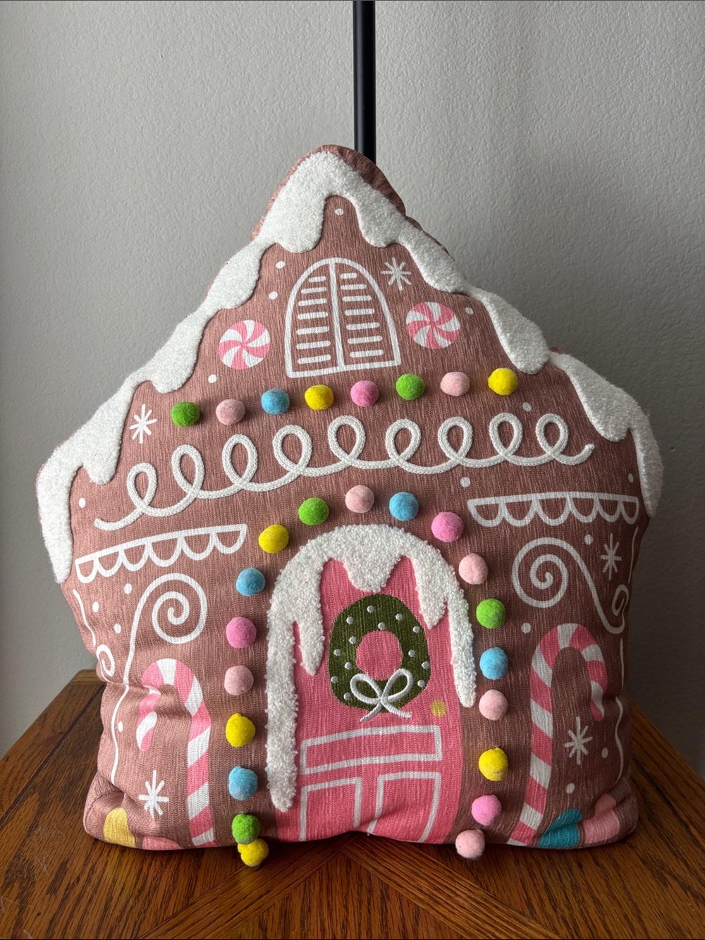 Holiday Gingerbread House Decorative Throw Pillow - Pink